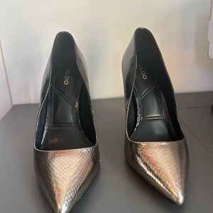 Aldo Metallic Silver and Black Heels